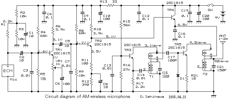 Schematic diagram of AM wireless microphone